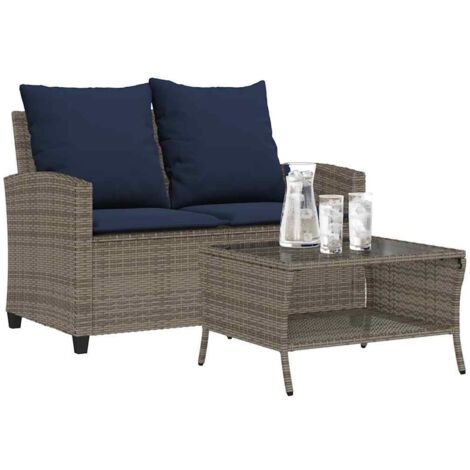 Canapé de jardin 2 places coussins et table-Salon de jardin Sofa extérieur gris résine tressée 226015 (1/5)