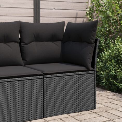 Canapé d'angle de jardin avec coussins-Salon de jardin Sofa extérieur noir résine tressée 469233