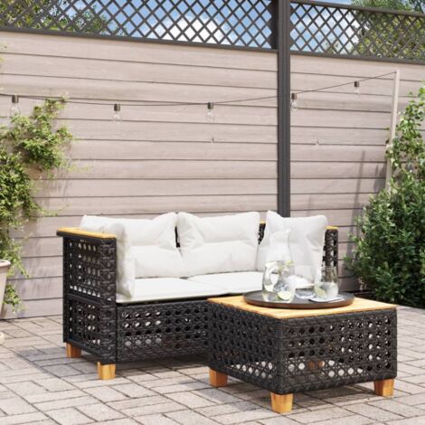 Canapés d'angle de jardin et coussins 2 pcs-Salon de jardin Sofa extérieur noir résine tressée 313590 (1/5)