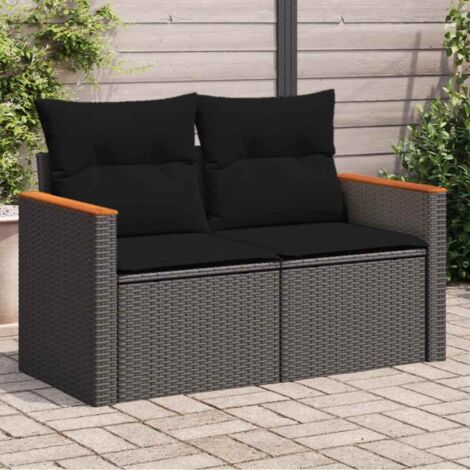 Canapé de jardin avec coussins 2 places-Salon de jardin Sofa extérieur noir résine tressée 353587 (1/5)