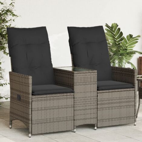 Canapé de jardin inclinable 2 places avec table-Salon de jardin Sofa extérieur gris poly rotin 914542 (1/5)