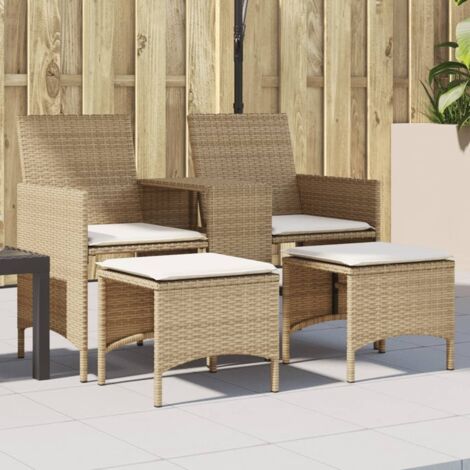 Canapé de jardin 2 places avec table et tabourets-Salon de jardin Sofa extérieur beige rotin 112875 (1/5)