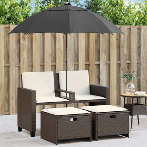 Canapé de jardin 2 places et parasol et tabourets-Salon de jardin marron rotin 206922 (1/5)