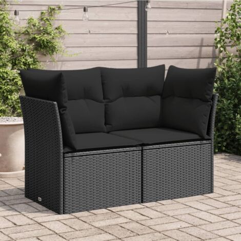 Canapé de jardin avec coussins 2 places-Salon de jardin Sofa extérieur noir résine tressée 392921 (1/5)