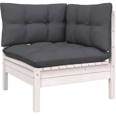 Canapé d'angle de jardin avec coussins-Salon de jardin Sofa extérieur Blanc Bois de pin massif 218165 (1/5)