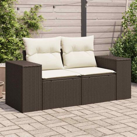 Canapé de jardin avec coussins 2 places-Salon de jardin Sofa extérieur marron résine tressée 340470 (1/5)