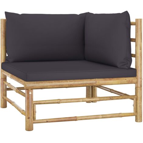 Canapé d'angle de jardin avec coussins-Salon de jardin Sofa extérieur gris foncé Bambou 958533 (1/5)