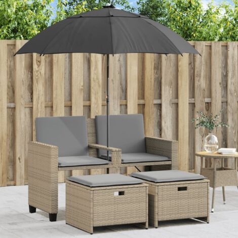 Canapé de jardin 2 places avec parasol et tabourets-Salon de jardin Sofa extérieur beige rotin 590520 (1/5)