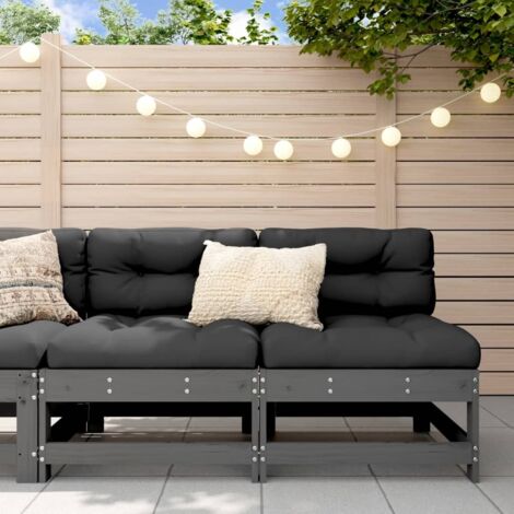 Canapés centraux de jardin 2 pcs-Salon de jardin Sofa extérieur gris bois de pin massif 184946 (1/5)