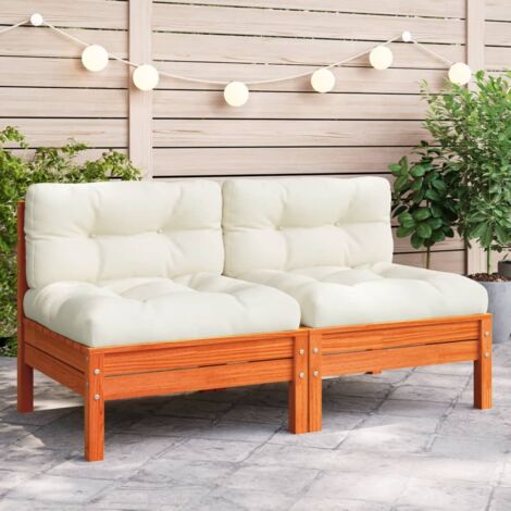 Canapé jardin sans accoudoirs coussins-Salon de jardin cire marron massif pin 923543 (1/5)