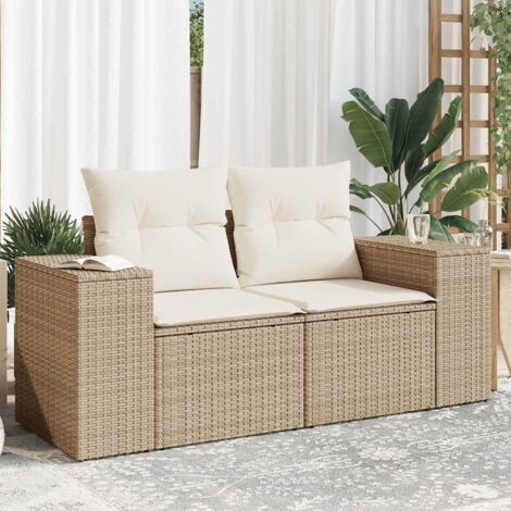 Canapé de jardin avec coussins 2 places-Salon de jardin Sofa extérieur beige résine tressée 511285 (1/5)