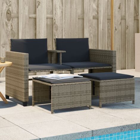 Canapé de jardin 2 places avec table et tabourets-Salon de jardin Sofa extérieur gris rotin 925486 (1/5)
