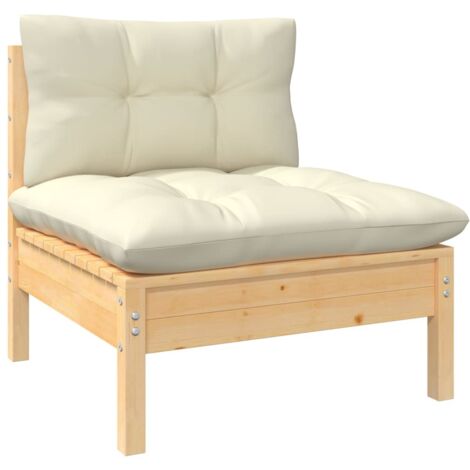 Canapé central de jardin avec coussins-Salon de jardin Sofa extérieur crème Bois de pin massif 948232 (1/5)