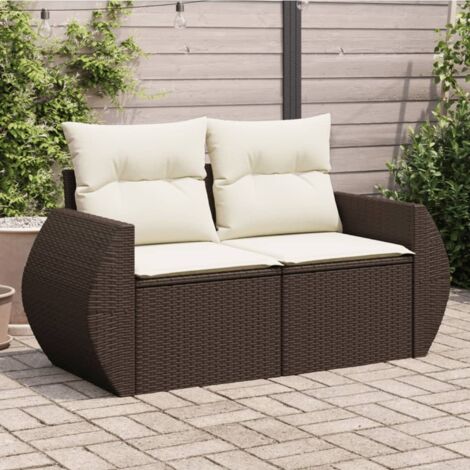 Canapé de jardin avec coussins 2 places-Salon de jardin Sofa extérieur marron résine tressée 873990 (1/5)