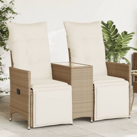 Canapé de jardin inclinable 2 places avec table-Salon de jardin Sofa extérieur beige rotin 703445 (1/5)