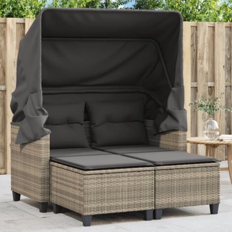 Canapé de jardin 2 places et auvent tabourets-Salon de jardin Sofa extérieur gris clair rotin 595600 (1/5)