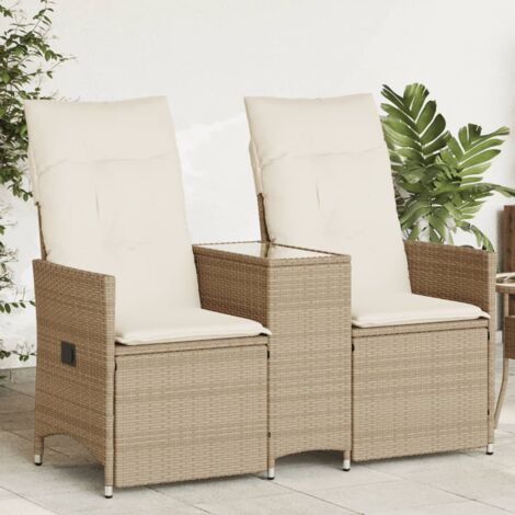Canapé de jardin inclinable 2 places avec table-Salon de jardin Sofa extérieur beige rotin 128996 (1/5)