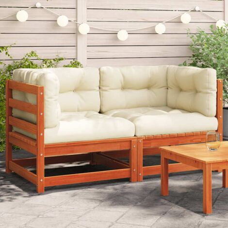 Canapés d'angle de jardin coussins 2 pcs-Salon de jardin cire marron pin massif 799452 (1/5)