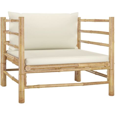 Canapé de jardin avec coussins-Salon de jardin Sofa extérieur blanc crème Bambou 947289 (1/5)