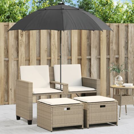 Canapé de jardin 2 places avec parasol et tabourets-Salon de jardin Sofa extérieur beige rotin 308592 (1/5)