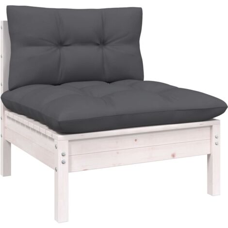 Canapé central de jardin avec coussins-Salon de jardin Sofa extérieur Blanc Bois de pin massif 843307 (1/5)