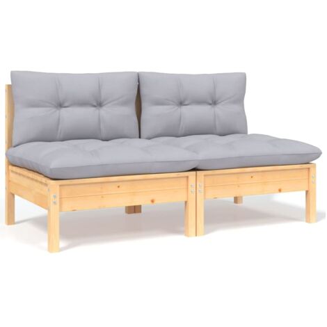 Canapé 2 places de jardin et coussins-Salon de jardin Sofa extérieur gris Bois de pin solide 580578 (1/5)