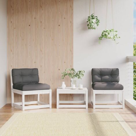 Canapés de jardin avec coussins 2pcs-Salon de jardin Sofa extérieur blanc bois de pin massif 875794 (1/5)