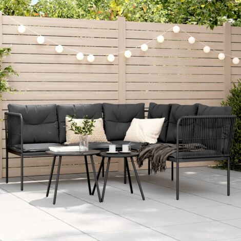 Canapé de jardin avec coussins forme de L-Salon de jardin Sofa extérieur noir acier textilène 500199 (1/5)