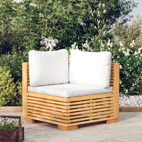 Canapé d'angle de jardin et coussins-Salon de jardin Sofa extérieur crème Bois de teck massif 292323 (1/5)