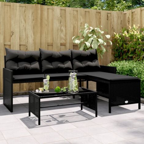 Canapé de jardin avec table et coussins en forme de L-Salon de jardin Sofa extérieur noir 807773 (1/4)