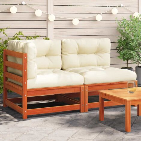 Canapé de jardin-Salon de jardin Sofa extérieur coussins 2 places cire marron bois pin massif 819741 (1/5)