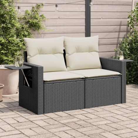 Canapé de jardin avec coussins 2 places-Salon de jardin Sofa extérieur noir résine tressée 386565 (1/5)