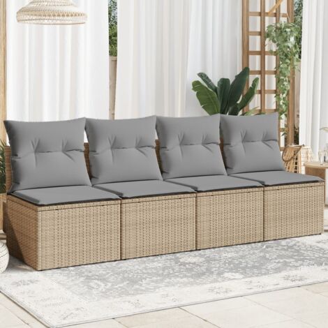 Canapé de jardin avec coussins 4 places-Salon de jardin Sofa extérieur beige résine tressée 844523 (1/5)