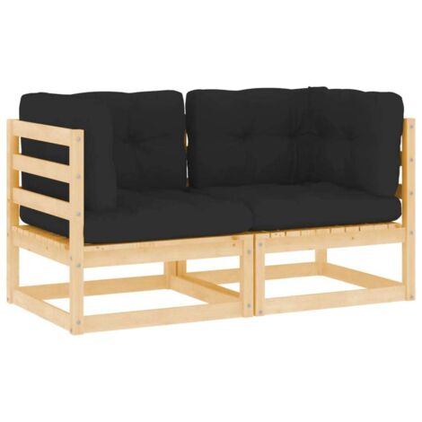 Canapés d'angle de jardin 2 pcs avec coussins-Salon de jardin Bois de pin massif 644745 (1/5)