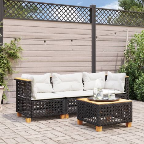 Canapé de jardin avec coussins 3 places-Salon de jardin Sofa extérieur noir résine tressée 761901 (1/5)