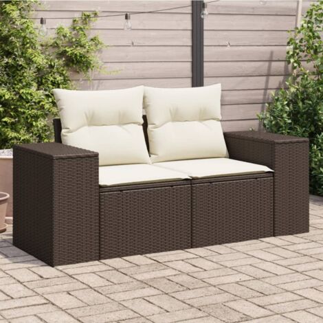 Canapé de jardin avec coussins 2 places-Salon de jardin Sofa extérieur marron résine tressée 478320 (1/5)