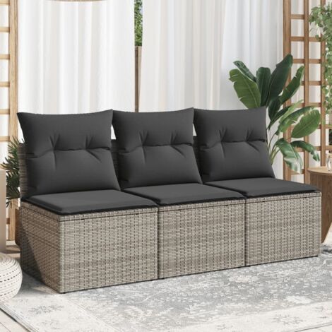 Canapé de jardin avec coussins 3 places-Salon de jardin Sofa extérieur gris résine tressée 544081 (1/5)