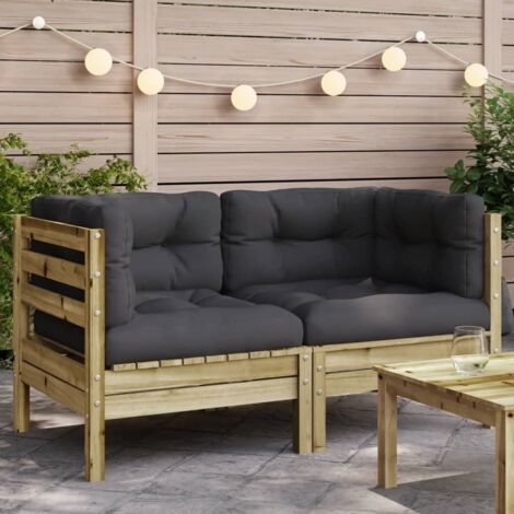 Canapé d'angle de jardin avec coussins-Salon de jardin Sofa extérieur 2 pcs bois pin imprégné 821155 (1/5)