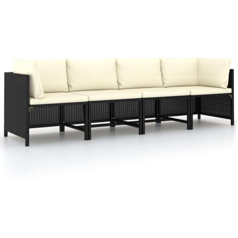 Canapé de jardin à 4 places avec coussins Noir Résine tressée 611227 (1/5)