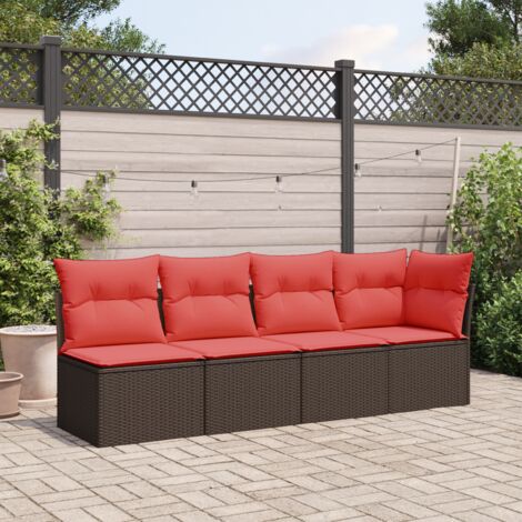 Canapé de jardin avec coussins 4 places-Salon de jardin Sofa extérieur en poly rotin marron 309703 (1/5)