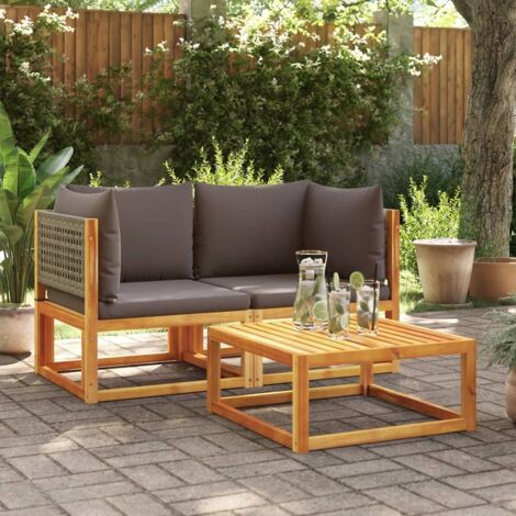 Canapés d'angle de jardin et coussins 2pcs-Salon de jardin Sofa extérieur bois massif d'acacia 949733 (1/5)