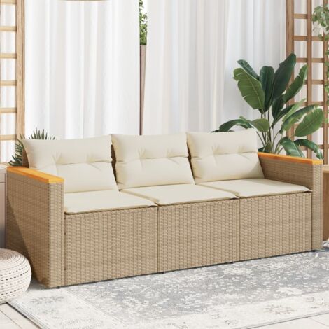 Canapé de jardin avec coussins 3 places-Salon de jardin Sofa extérieur beige résine tressée 688605 (1/5)