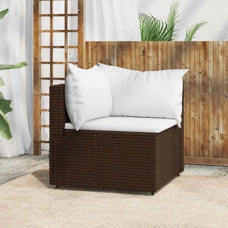 Canapé d'angle de jardin avec coussins-Salon de jardin Sofa extérieur marron résine tressée 987884 (1/5)