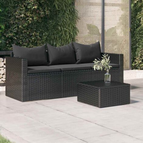 Canapé de jardin à 3 places avec coussins-Salon de jardin Sofa extérieur noir résine tressée 262946 (1/5)