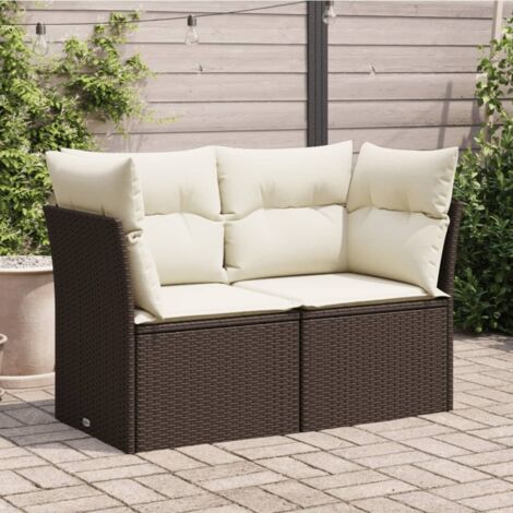 Canapé de jardin avec coussins 2 places-Salon de jardin Sofa extérieur marron résine tressée 164147 (1/5)