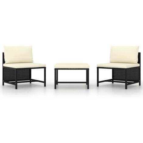 Canapés de jardin 3 pcs avec coussins Noir Résine tressée 717687 (1/5)