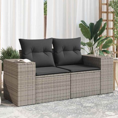 Canapé de jardin 2 places avec coussins-Salon de jardin Sofa extérieur gris résine tressée 723247 (1/5)