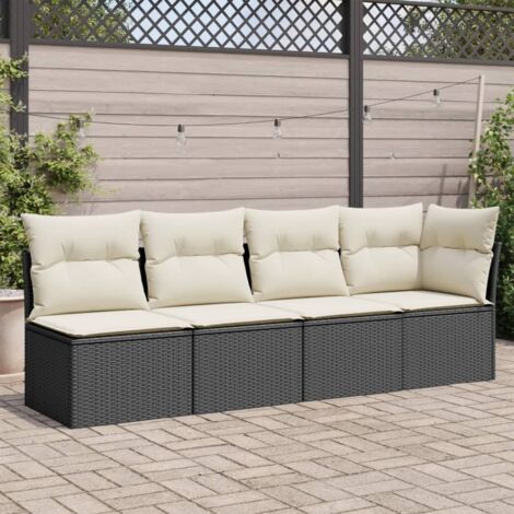 Canapé de jardin avec coussins 4 places-Salon de jardin Sofa extérieur noir résine tressée 721604 (1/5)
