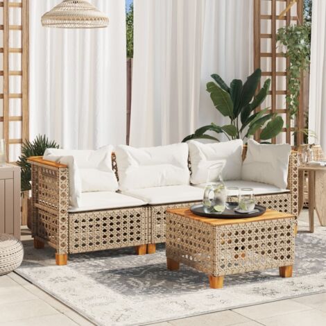 Canapé de jardin avec coussins 3 places-Salon de jardin Sofa extérieur beige résine tressée 924029 (1/5)