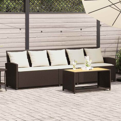 Canapé de jardin avec coussins 5 places-Salon de jardin Sofa extérieur brun résine tressée 898810 (1/5)